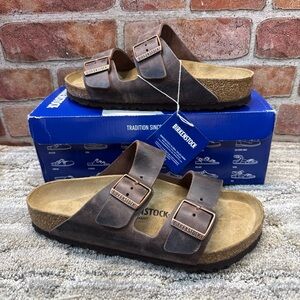 Birkenstock 39 regular fit habana brown leather Arizona Sandals women Sz 8
